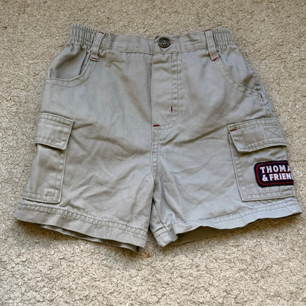 2007 Thomas & Friends Boys Khaki Cargo Shorts Elastic Waist Cotton Twill Tan 4T